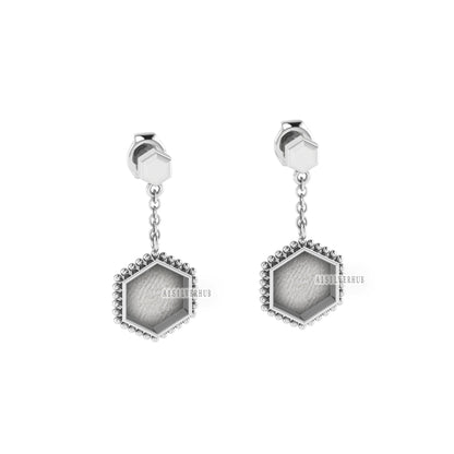 Hexagon Shape Blank Bezel Dangle Earrings Settings, 925 Sterling Silver, Good for Resin & Ashes Work, Memorial Jewelry DIY, Gifts For Her