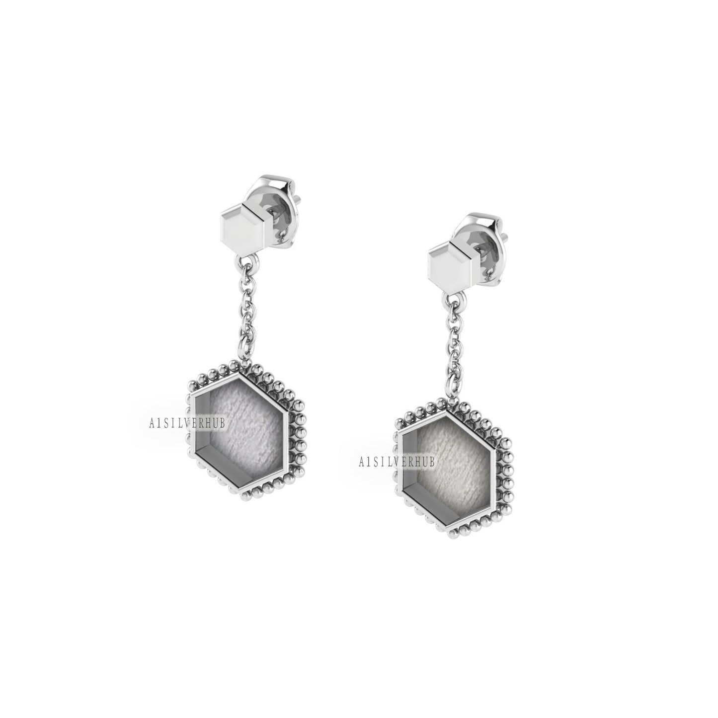 Hexagon Shape Blank Bezel Dangle Earrings Settings, 925 Sterling Silver, Good for Resin & Ashes Work, Memorial Jewelry DIY, Gifts For Her