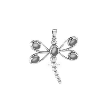 Dragonfly 7x5mm 6x4mm Oval Blank Bezel Pendant Setting, 925 Sterling Silver, Good for Resin & Ashes, Keepsake/Breastmilk DIY, Insect Lover