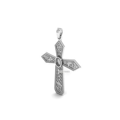 925 Sterling Solid Silver Cross Design Filigree Oval Blank Bezel Pendant Setting, Good for Resin & Ashes Work, Keepsake/Breastmilk DIY Craft