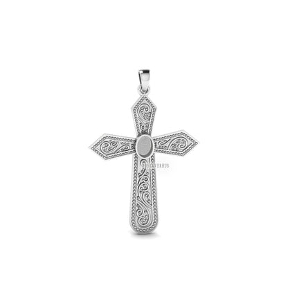 925 Sterling Solid Silver Cross Design Filigree Oval Blank Bezel Pendant Setting, Good for Resin & Ashes Work, Keepsake/Breastmilk DIY Craft