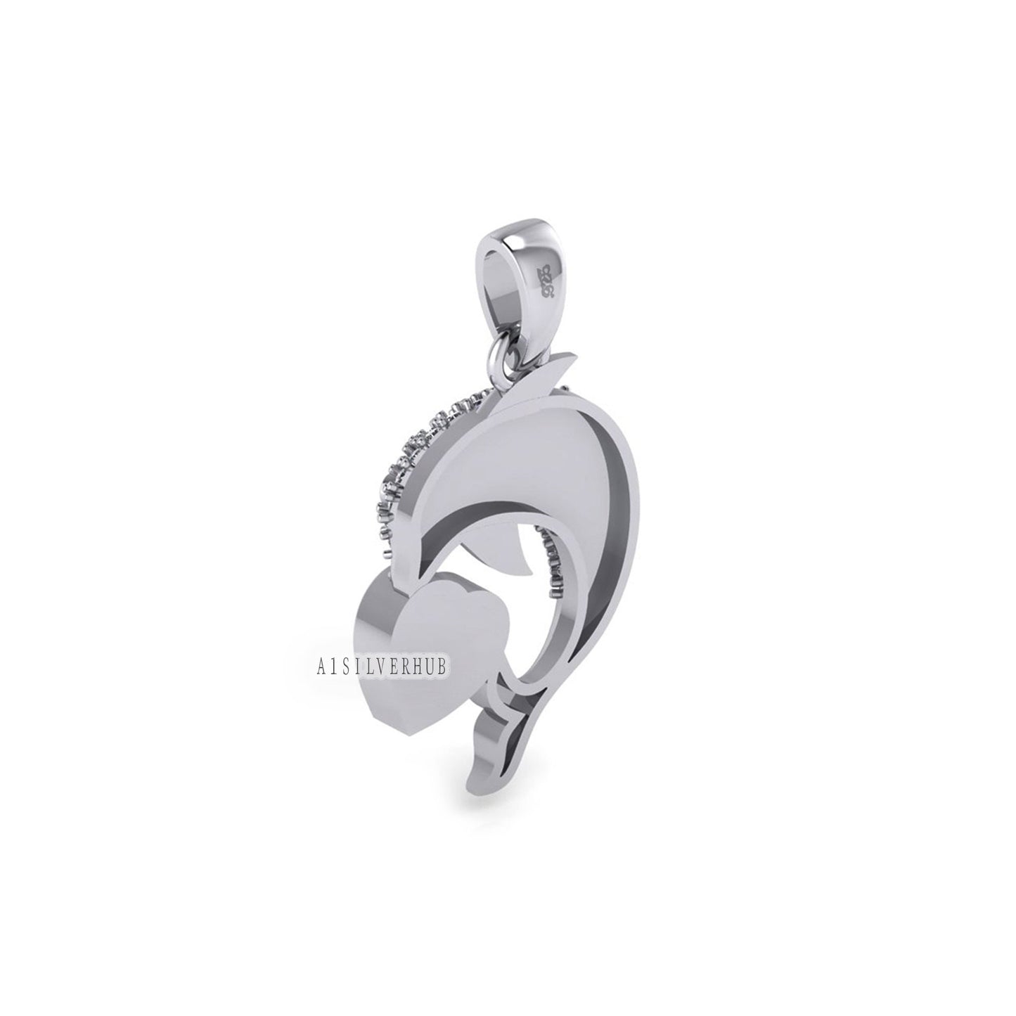 925 Sterling Silver Dolphin with 6mm Heart Blank Bezel Pendant Setting, Good for Resin & Ashes Work, Keepsake/Breastmilk DIY, Memorial Charm