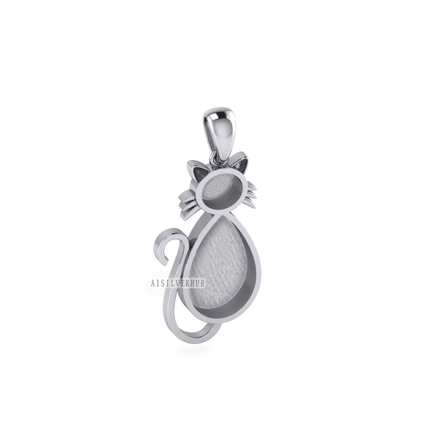 925 Sterling Solid Silver Cute Cat Blank Bezel Pendant Setting, Good for Resin & Ashes Work, Breastmilk/Keepsake, Memorial Locket, DIY Craft