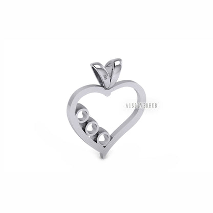 925 Sterling Silver Heart Designer Round 3mm 3 Stone Blank Prong Set Pendant Settings, Good for Faceted Gemstone & CZ Work, DIY Crafts