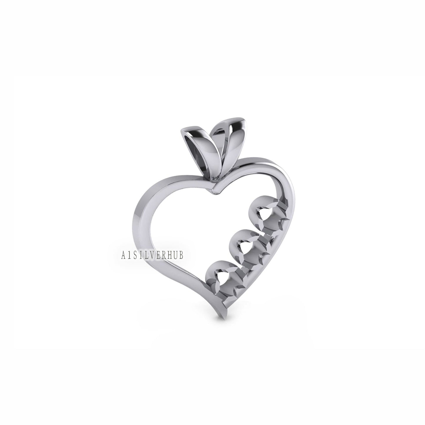 925 Sterling Silver Heart Designer Round 3mm 3 Stone Blank Prong Set Pendant Settings, Good for Faceted Gemstone & CZ Work, DIY Crafts