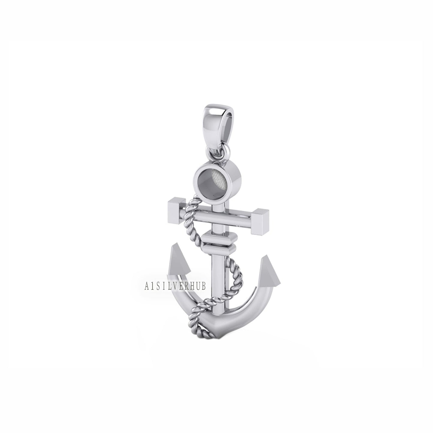 925 Sterling Solid Silver Anchor Hook 4mm Round Blank Bezel Pendant, Good for Resin & Ashes Work, Keepsake/Breastmilk DIY, Memorial Crafts