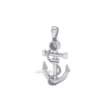 925 Sterling Solid Silver Anchor Hook 4mm Round Blank Bezel Pendant, Good for Resin & Ashes Work, Keepsake/Breastmilk DIY, Memorial Crafts