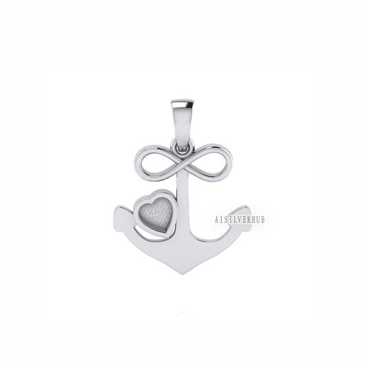 925 Sterling Silver Anchor Hook with Infinity 4mm Heart Blank Bezel Pendant, Good for Resin & Ashes Work, Keepsake/Breastmilk DIY Crafts