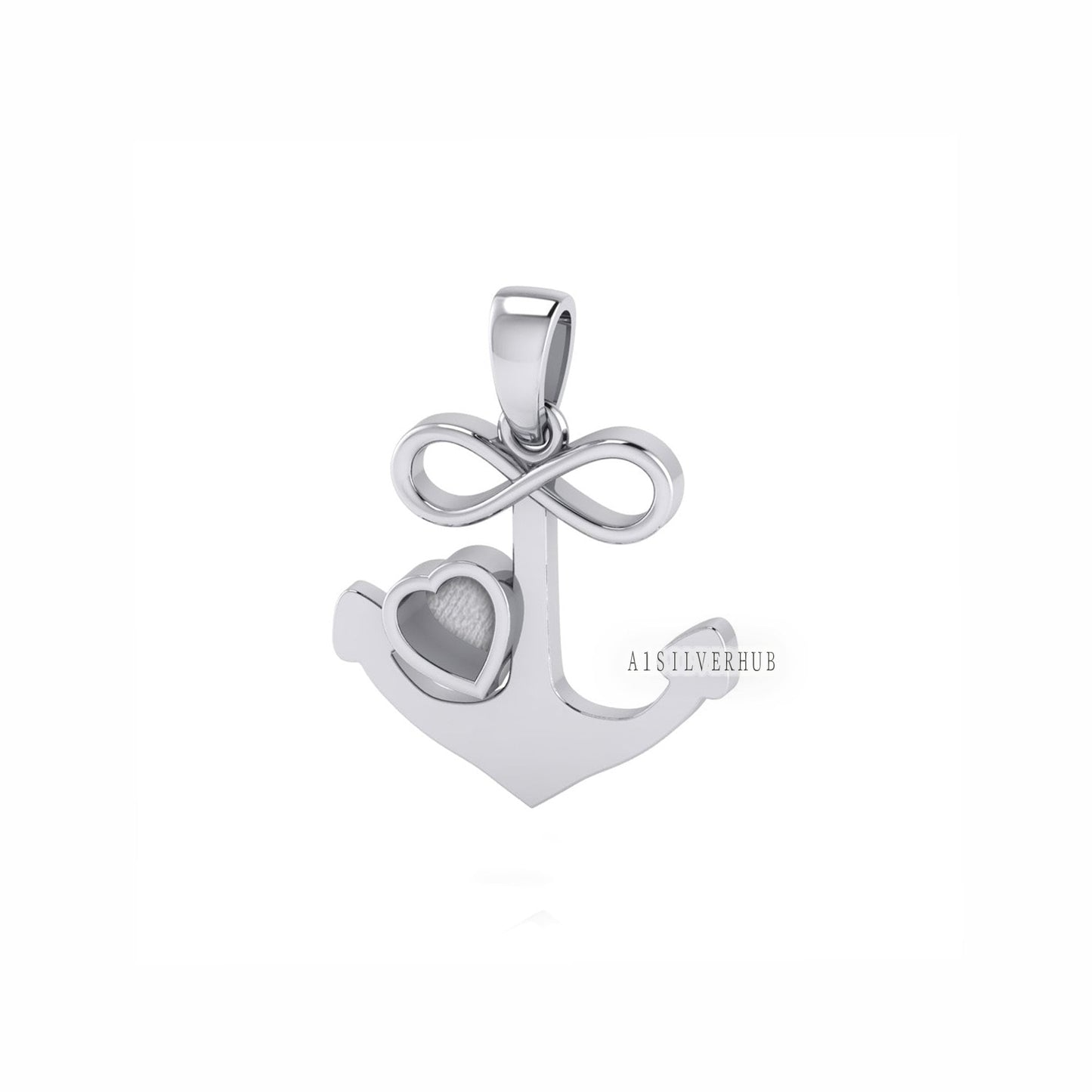 925 Sterling Silver Anchor Hook with Infinity 4mm Heart Blank Bezel Pendant, Good for Resin & Ashes Work, Keepsake/Breastmilk DIY Crafts