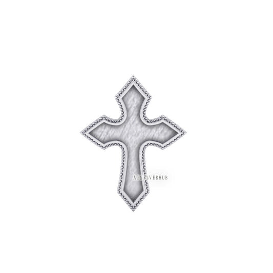 925 Sterling Solid Silver Chunky Gothic Cross Shape Blank Bezel Pendant Setting, Good for Resin & Ashes Work, Keepsake Breastmilk DIY Crafts