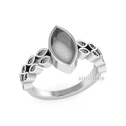 925 Sterling Solid Silver 12x6mm Marquise Blank Bezel with Zircon Setted Double Band Ring, Good for Resin & Ashes, Keepsake/Breastmilk DIY