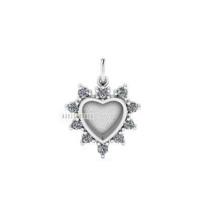 Heart Shape Blank Bezel Pendant with Zircon Setted, 925 Sterling Silver Pendant, Good for Resin & Ashes Work, Memorial Jewelry DIY Crafts