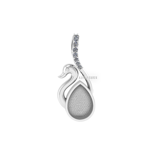 925 Sterling Silver Pretty Swan Pear 14x10mm Blank Bezel Pendant Settings, Good for Resin & Ashes Work, Memorial Keepsake/Breastmilk Crafts