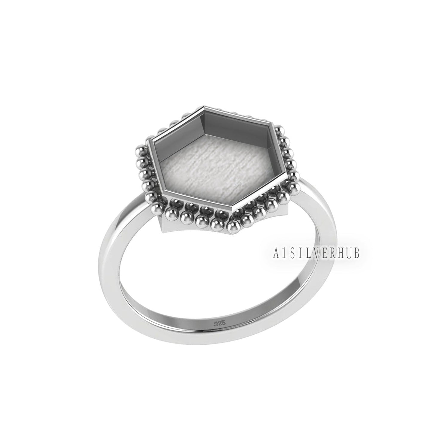 925 Sterling Solid Silver 12mm Hexagon Shape Blank Bezel Designer Ring Settings, Good for Resin & Ashes Work, Keepsake Breastmilk DIY Crafts