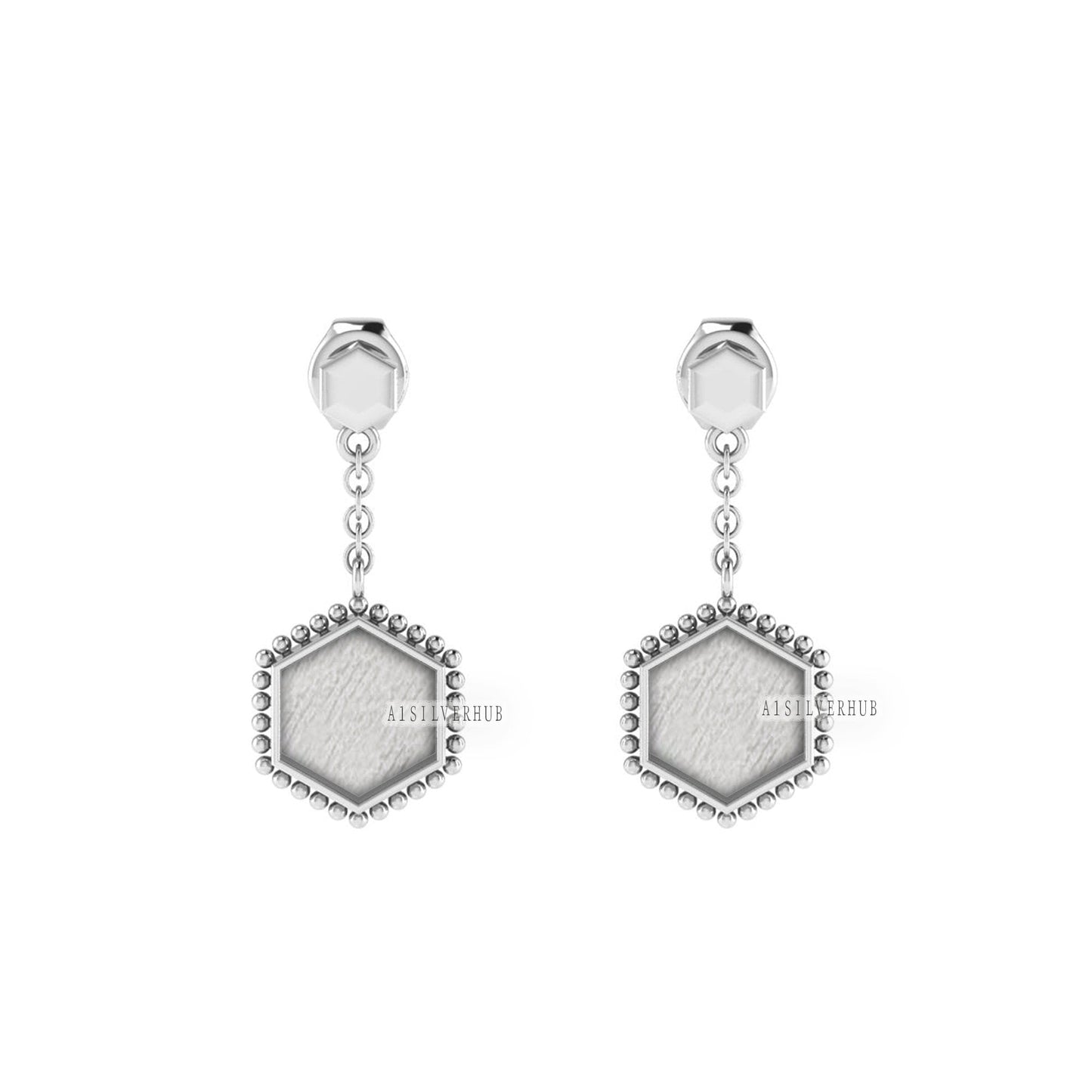 Hexagon Shape Blank Bezel Dangle Earrings Settings, 925 Sterling Silver, Good for Resin & Ashes Work, Memorial Jewelry DIY, Gifts For Her