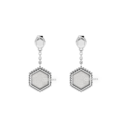 Hexagon Shape Blank Bezel Dangle Earrings Settings, 925 Sterling Silver, Good for Resin & Ashes Work, Memorial Jewelry DIY, Gifts For Her