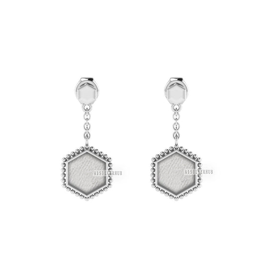 Hexagon Shape Blank Bezel Dangle Earrings Settings, 925 Sterling Silver, Good for Resin & Ashes Work, Memorial Jewelry DIY, Gifts For Her