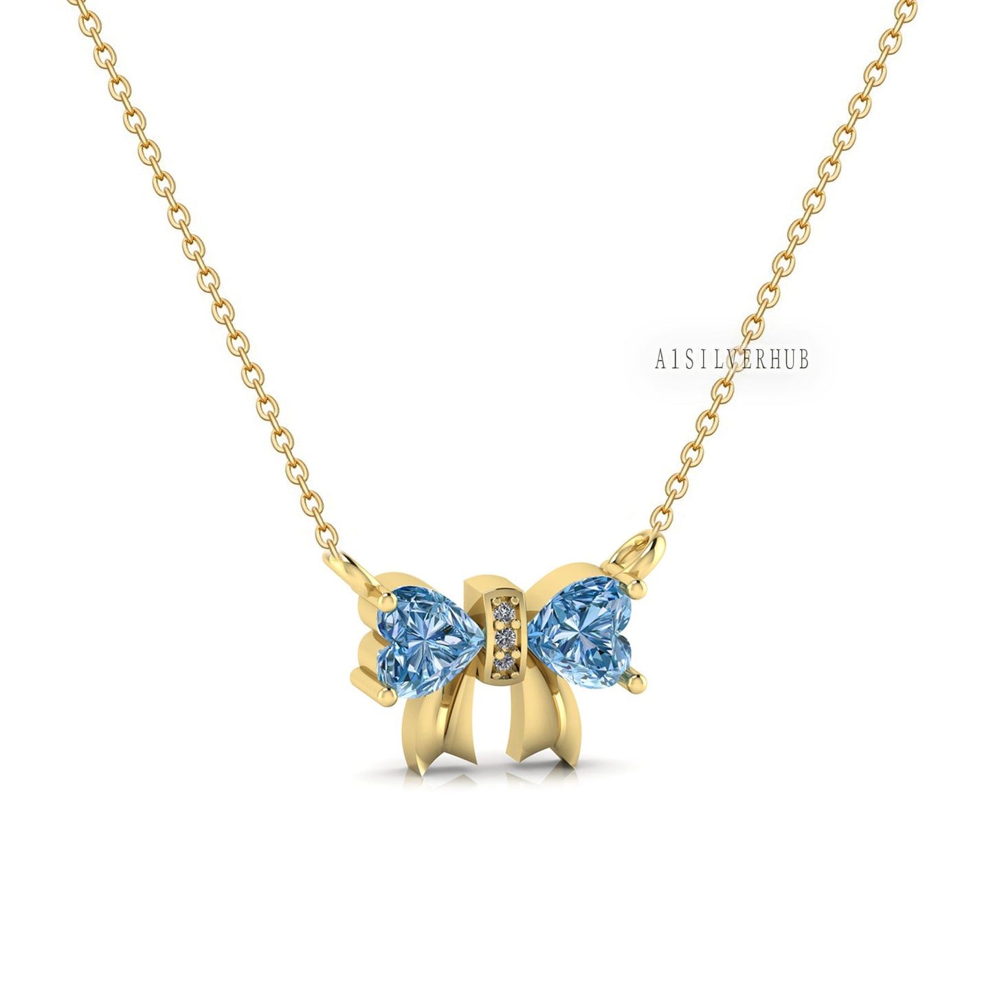 Elegant Ribbon Necklace with Blue Topaz Stone, Bow Tie the Knot, 925 Sterling Silver with CZ Setted, Party Wear Jewelry, Gift For Loved Ones