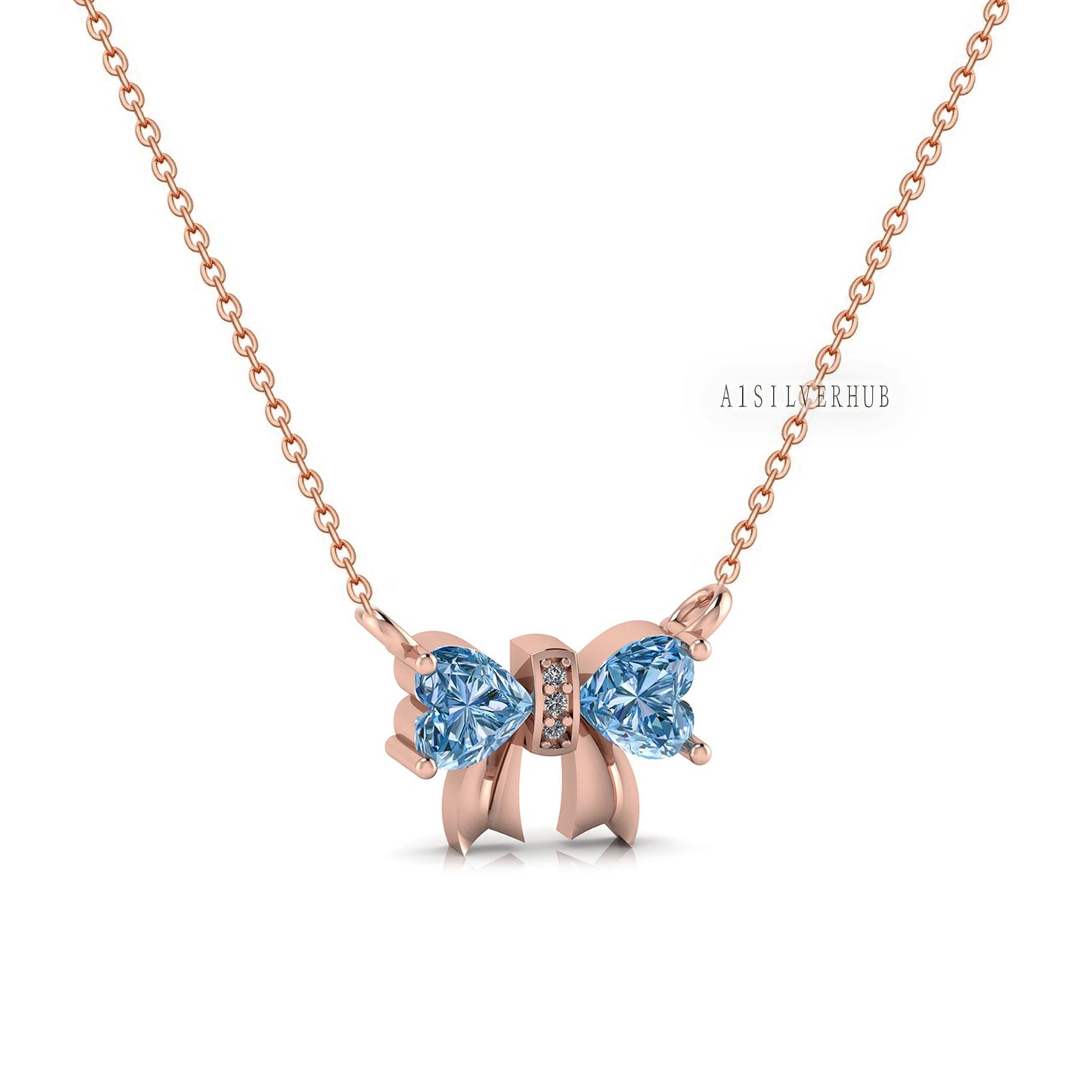 Elegant Ribbon Necklace with Blue Topaz Stone, Bow Tie the Knot, 925 Sterling Silver with CZ Setted, Party Wear Jewelry, Gift For Loved Ones