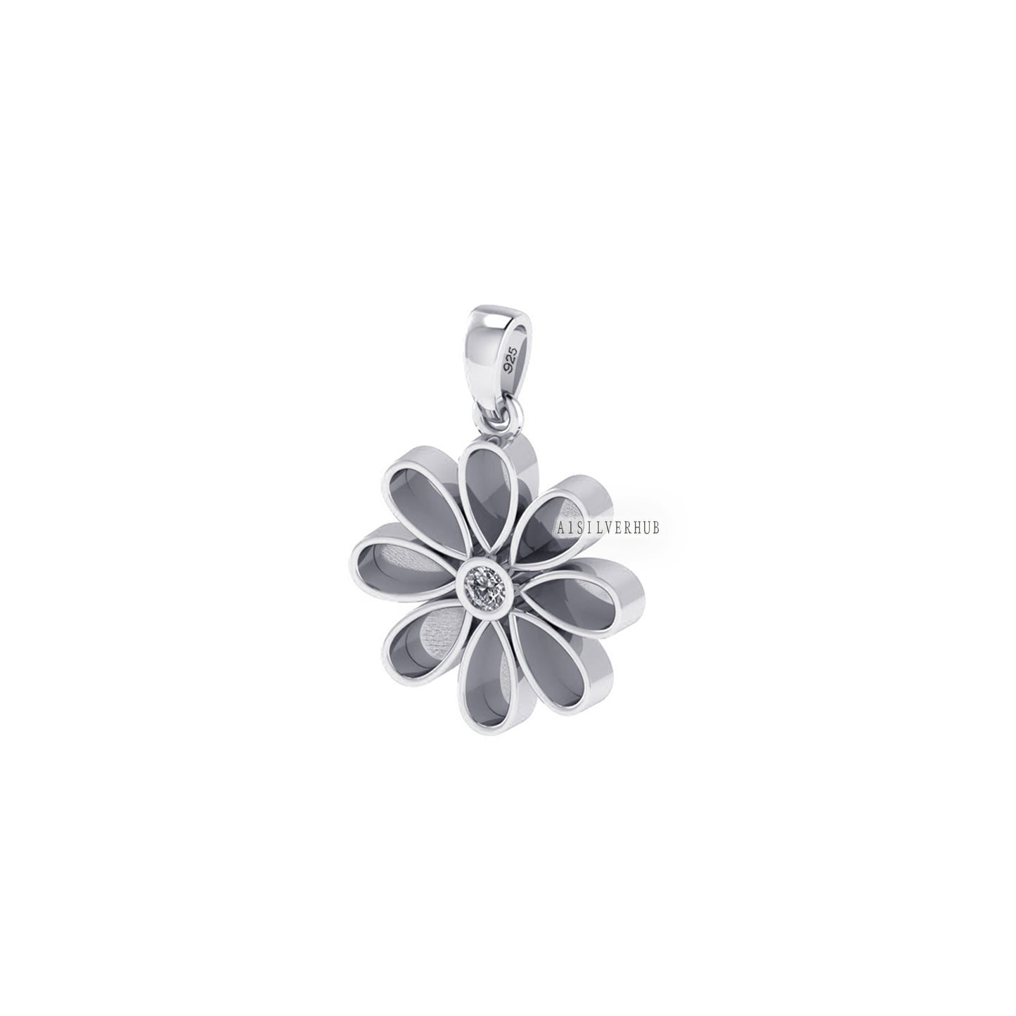 925 Sterling Silver Sunflower Floral Pear Blank Bezel with CZ Setted Pendant, Good for Resin & Ashes, Breastmilk/Keepsake Memorial DIY Craft