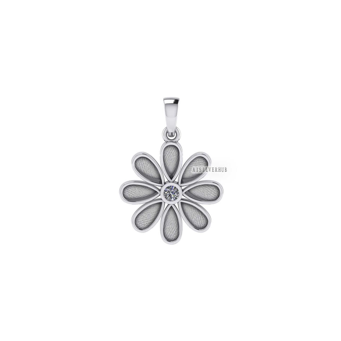 925 Sterling Silver Sunflower Floral Pear Blank Bezel with CZ Setted Pendant, Good for Resin & Ashes, Breastmilk/Keepsake Memorial DIY Craft