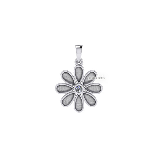 925 Sterling Silver Sunflower Floral Pear Blank Bezel with CZ Setted Pendant, Good for Resin & Ashes, Breastmilk/Keepsake Memorial DIY Craft