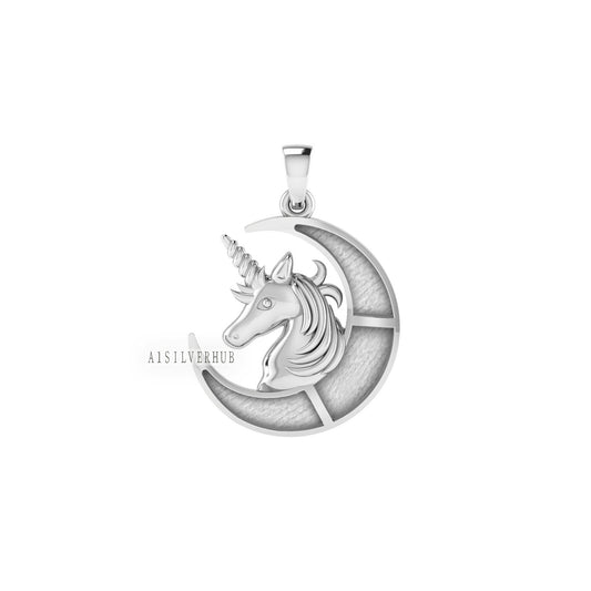 Moon with Unicorn Mythical Creatures 925 Sterling Silver, Breastmilk/Keepsake Blank Pendant, Good for Crushed Opal Resin & Ashes Work, Craft