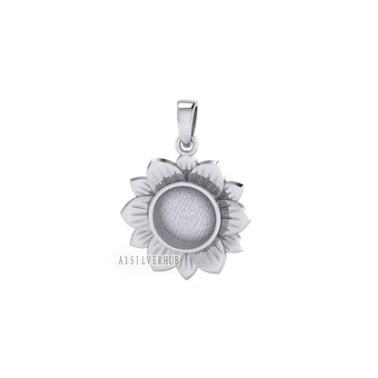 925 Sterling Solid Silver Sunshine Sunflower 10mm Round Blank Bezel Pendant Setting, Good for Resin & Ashes, Breastmilk/Keepsake, DIY Crafts
