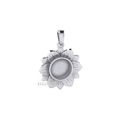 925 Sterling Solid Silver Sunshine Sunflower 10mm Round Blank Bezel Pendant Setting, Good for Resin & Ashes, Breastmilk/Keepsake, DIY Crafts