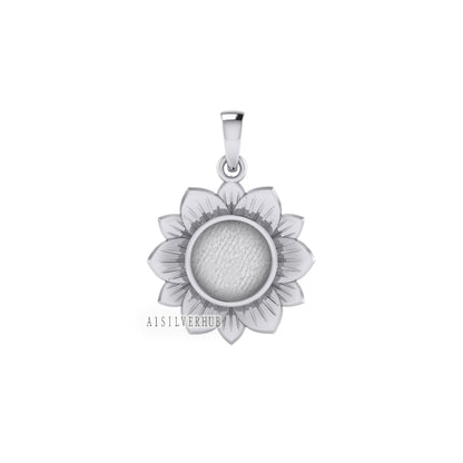 925 Sterling Solid Silver Sunshine Sunflower 10mm Round Blank Bezel Pendant Setting, Good for Resin & Ashes, Breastmilk/Keepsake, DIY Crafts