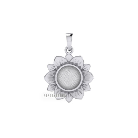 925 Sterling Solid Silver Sunshine Sunflower 10mm Round Blank Bezel Pendant Setting, Good for Resin & Ashes, Breastmilk/Keepsake, DIY Crafts