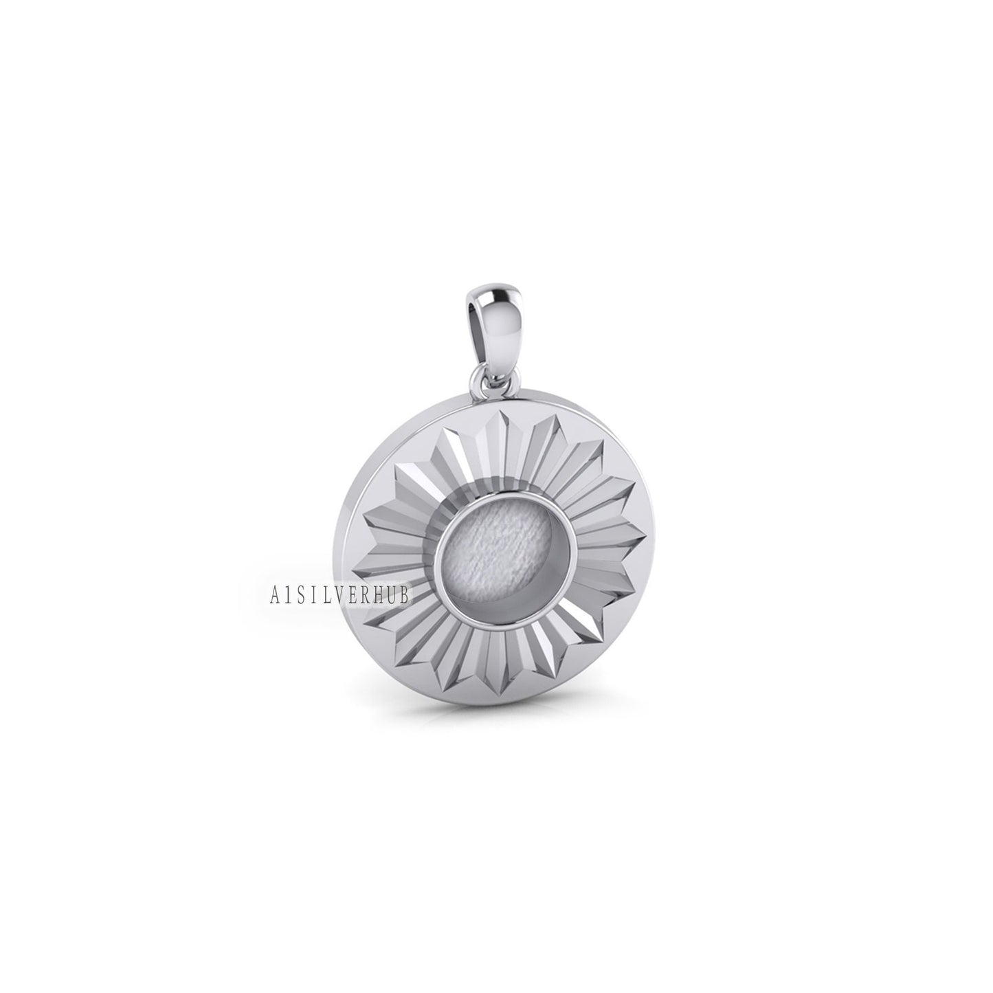 Sunbeam Sunburst 8mm Round Blank Bezel Pendant Settings, 925 Sterling Silver, Good for Resin & Ashes Work, Breastmilk/Keepsake DIY Crafts