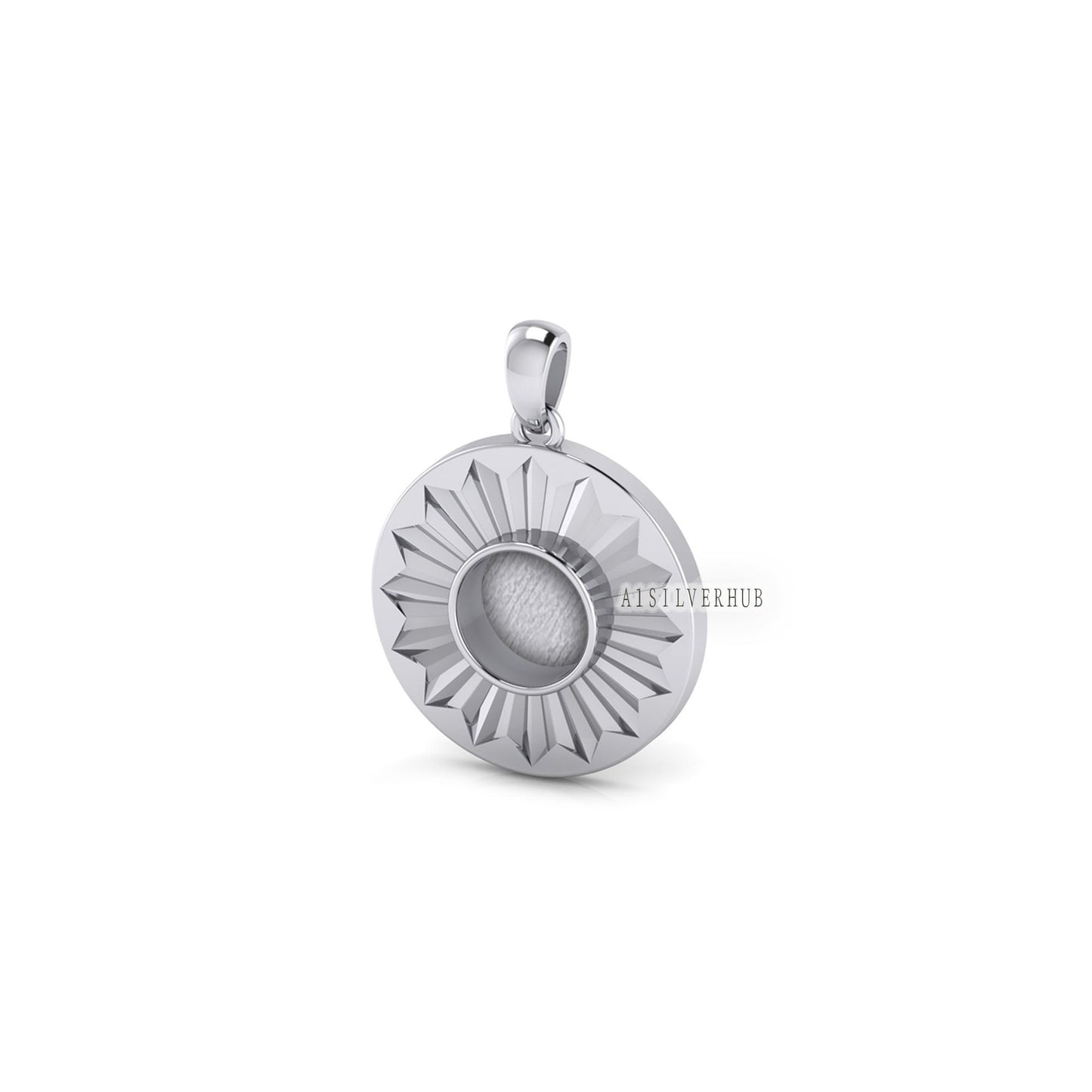 Sunbeam Sunburst 8mm Round Blank Bezel Pendant Settings, 925 Sterling Silver, Good for Resin & Ashes Work, Breastmilk/Keepsake DIY Crafts