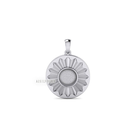 Sunbeam Sunburst 8mm Round Blank Bezel Pendant Settings, 925 Sterling Silver, Good for Resin & Ashes Work, Breastmilk/Keepsake DIY Crafts