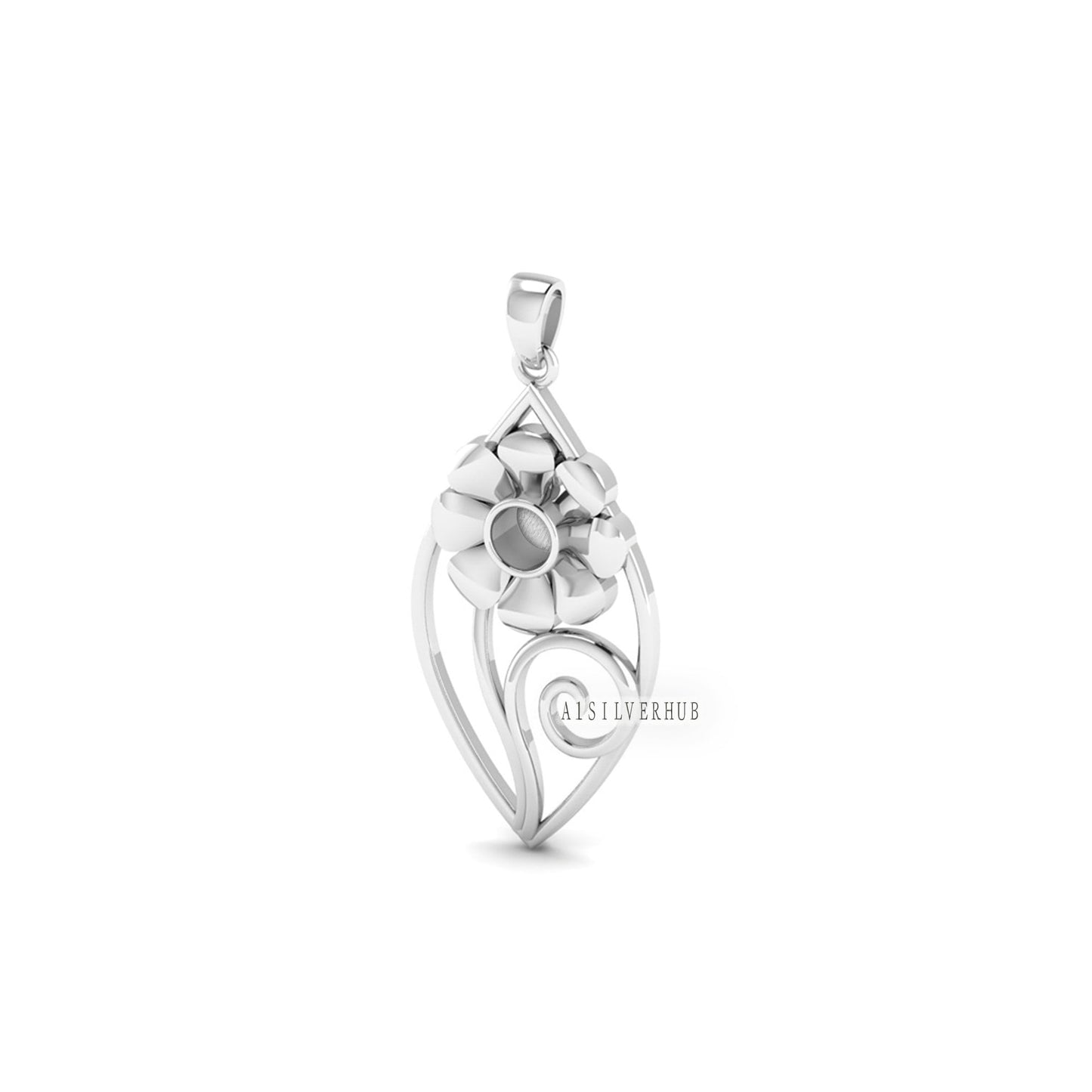 925 Sterling Silver Flower and Swirls 4mm Round Blank Bezel Pendant Setting, Good for Resin & Ashes, Breastmilk/Keepsake, Memorial DIY Craft