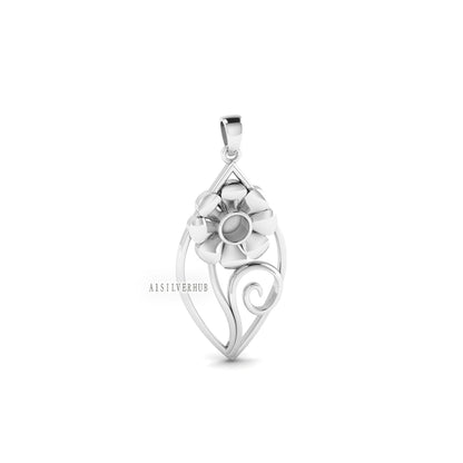 925 Sterling Silver Flower and Swirls 4mm Round Blank Bezel Pendant Setting, Good for Resin & Ashes, Breastmilk/Keepsake, Memorial DIY Craft