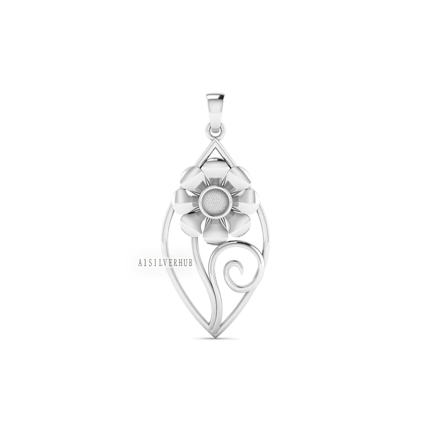 925 Sterling Silver Flower and Swirls 4mm Round Blank Bezel Pendant Setting, Good for Resin & Ashes, Breastmilk/Keepsake, Memorial DIY Craft