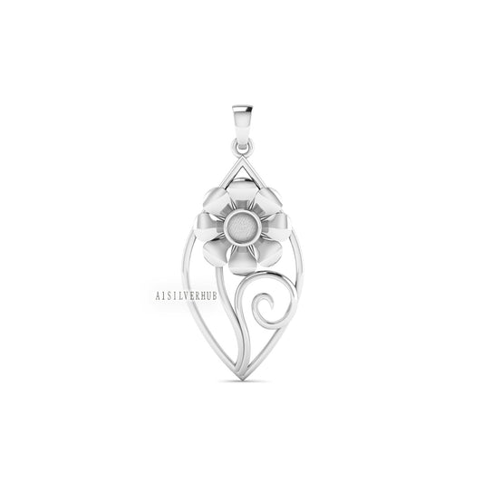 925 Sterling Silver Flower and Swirls 4mm Round Blank Bezel Pendant Setting, Good for Resin & Ashes, Breastmilk/Keepsake, Memorial DIY Craft