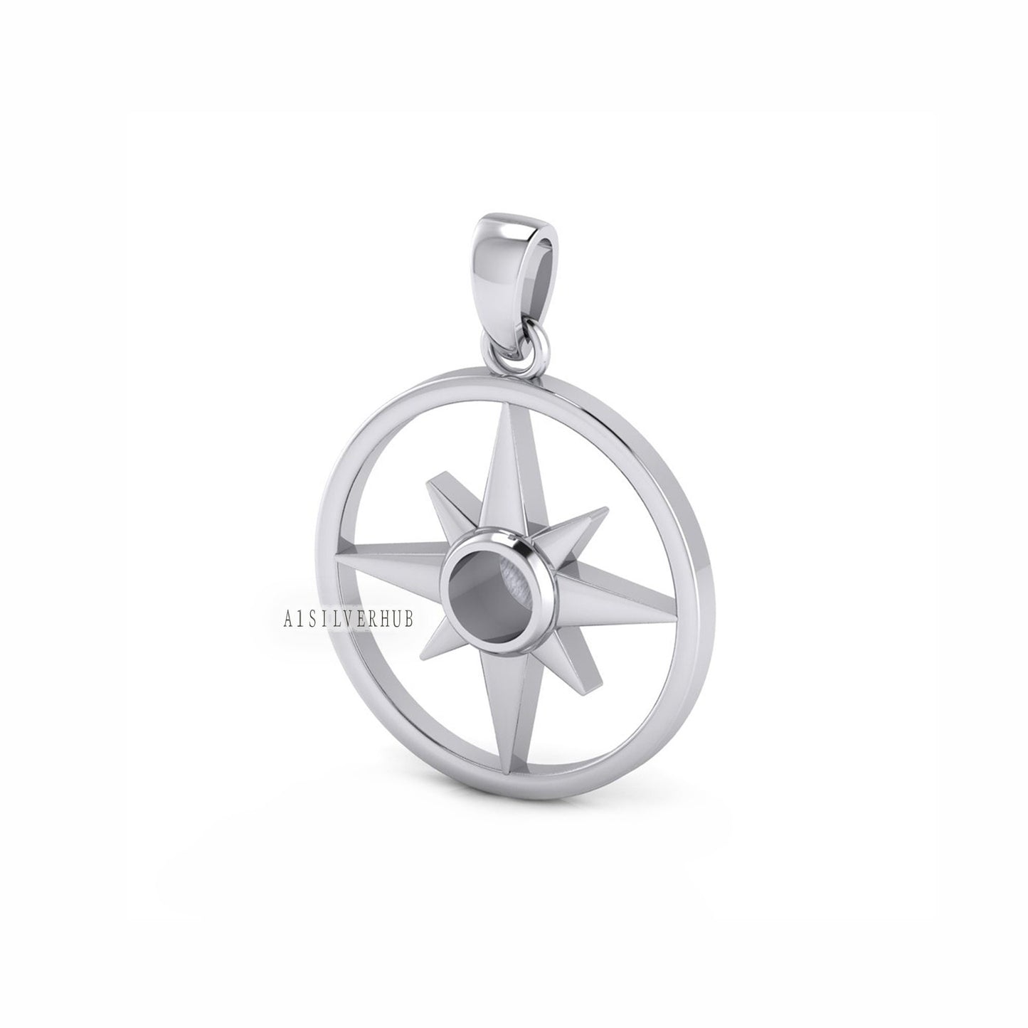 925 Sterling Solid Silver North Star Compass DIY 5mm Blank Bezel Pendant Setting, Good for Resin & Ashes Work, Breastmilk/Keepsake DIY Craft