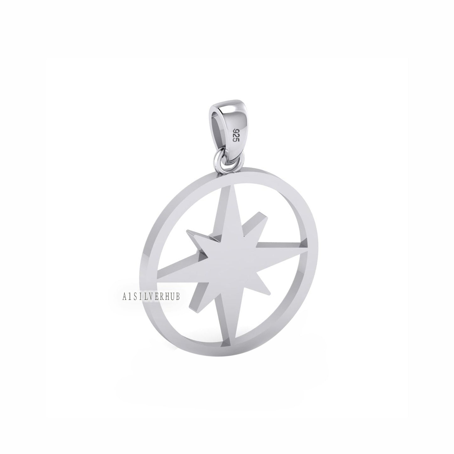 925 Sterling Solid Silver North Star Compass DIY 5mm Blank Bezel Pendant Setting, Good for Resin & Ashes Work, Breastmilk/Keepsake DIY Craft