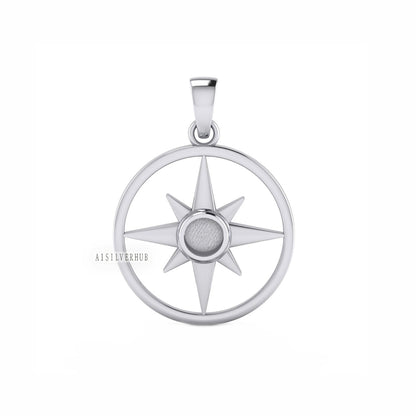 925 Sterling Solid Silver North Star Compass DIY 5mm Blank Bezel Pendant Setting, Good for Resin & Ashes Work, Breastmilk/Keepsake DIY Craft