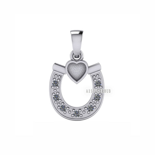 925 Sterling Silver, Horseshoe Pendant, Heart 5mm Blank Bezel Setting, Good for Pour Resin & Ashes Work, Breastmilk/Keepsake DIY, Good Luck