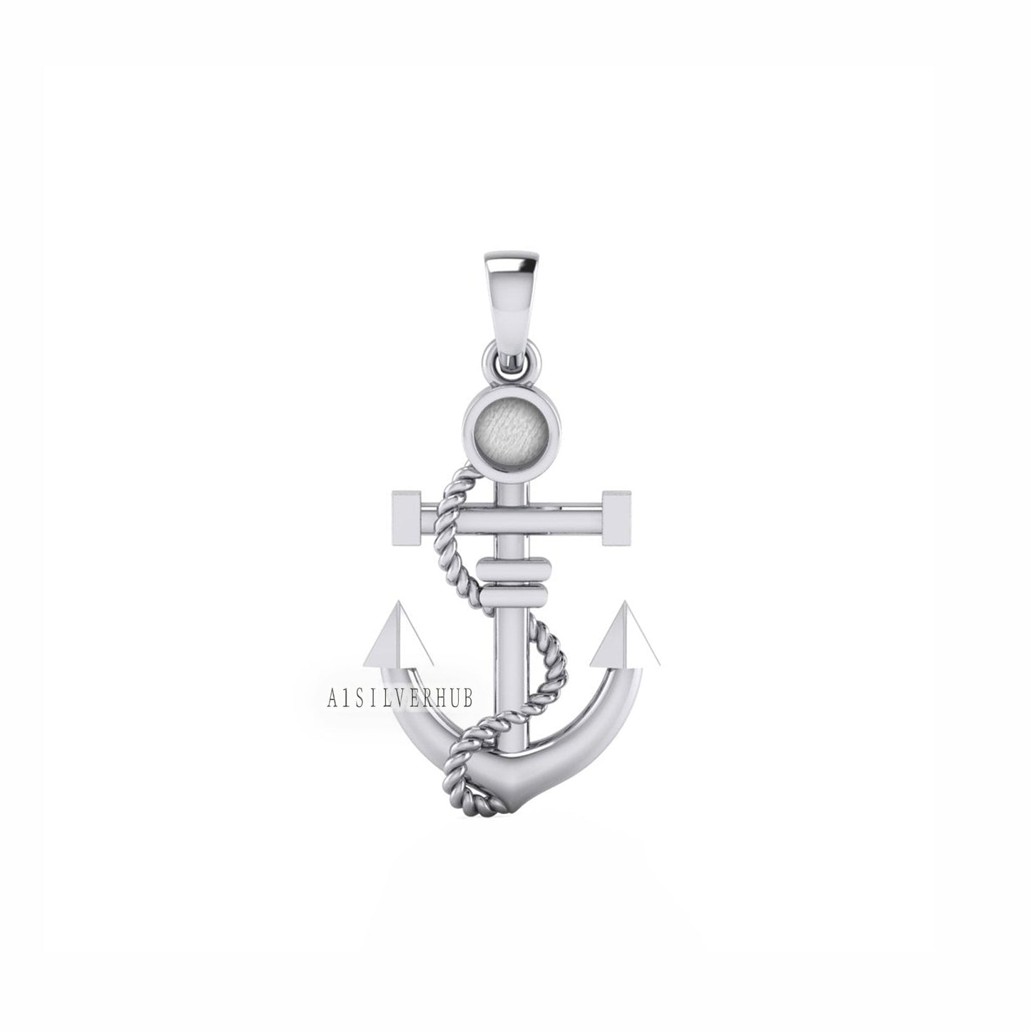 925 Sterling Solid Silver Anchor Hook 4mm Round Blank Bezel Pendant, Good for Resin & Ashes Work, Keepsake/Breastmilk DIY, Memorial Crafts