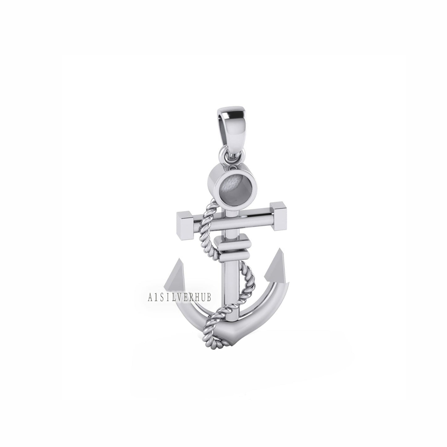 925 Sterling Solid Silver Anchor Hook 4mm Round Blank Bezel Pendant, Good for Resin & Ashes Work, Keepsake/Breastmilk DIY, Memorial Crafts