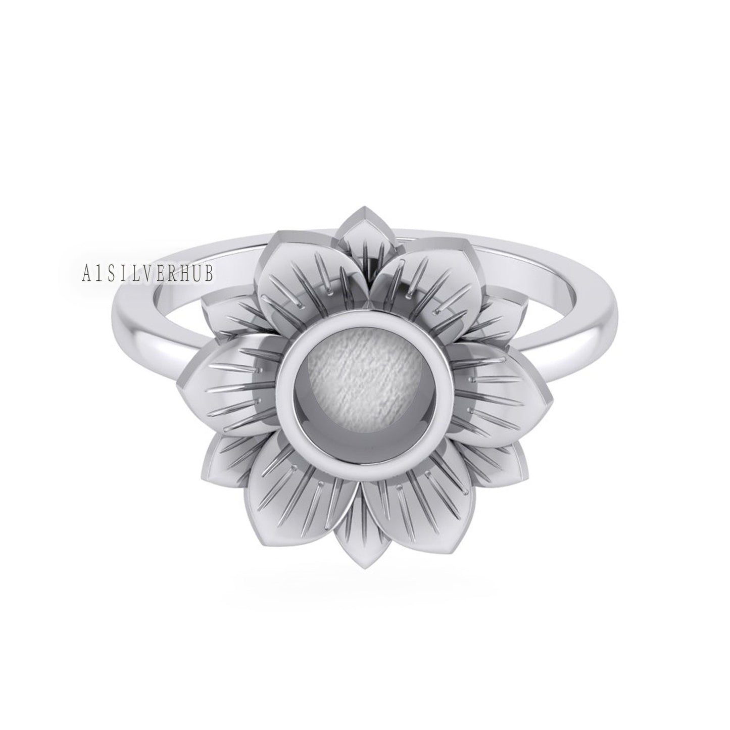 925 Sterling Solid Silver Sunflower Round Blank Bezel Ring Setting, Good for Resin & Ashes Work, Keepsake Breastmilk Jewelry DIY Crafts