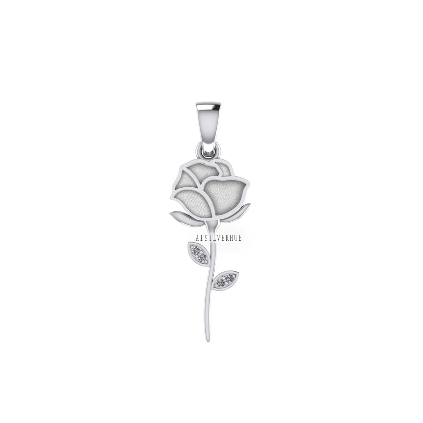 925 Sterling Silver Rose Flower Blank Bezel with CZ Setted Leaf Pendant Setting, Good for Resin & Ashes Work, Breastmilk/Keepsake, DIY Craft