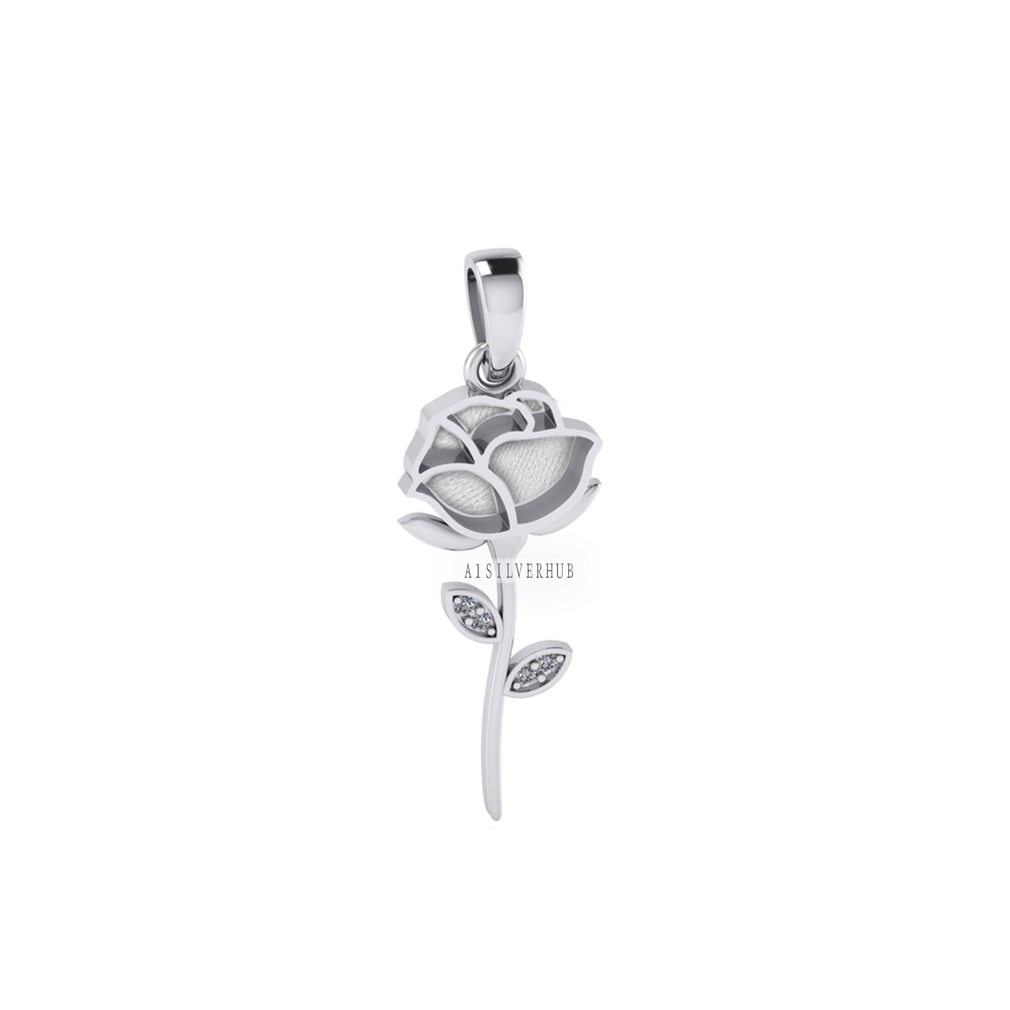 925 Sterling Silver Rose Flower Blank Bezel with CZ Setted Leaf Pendant Setting, Good for Resin & Ashes Work, Breastmilk/Keepsake, DIY Craft