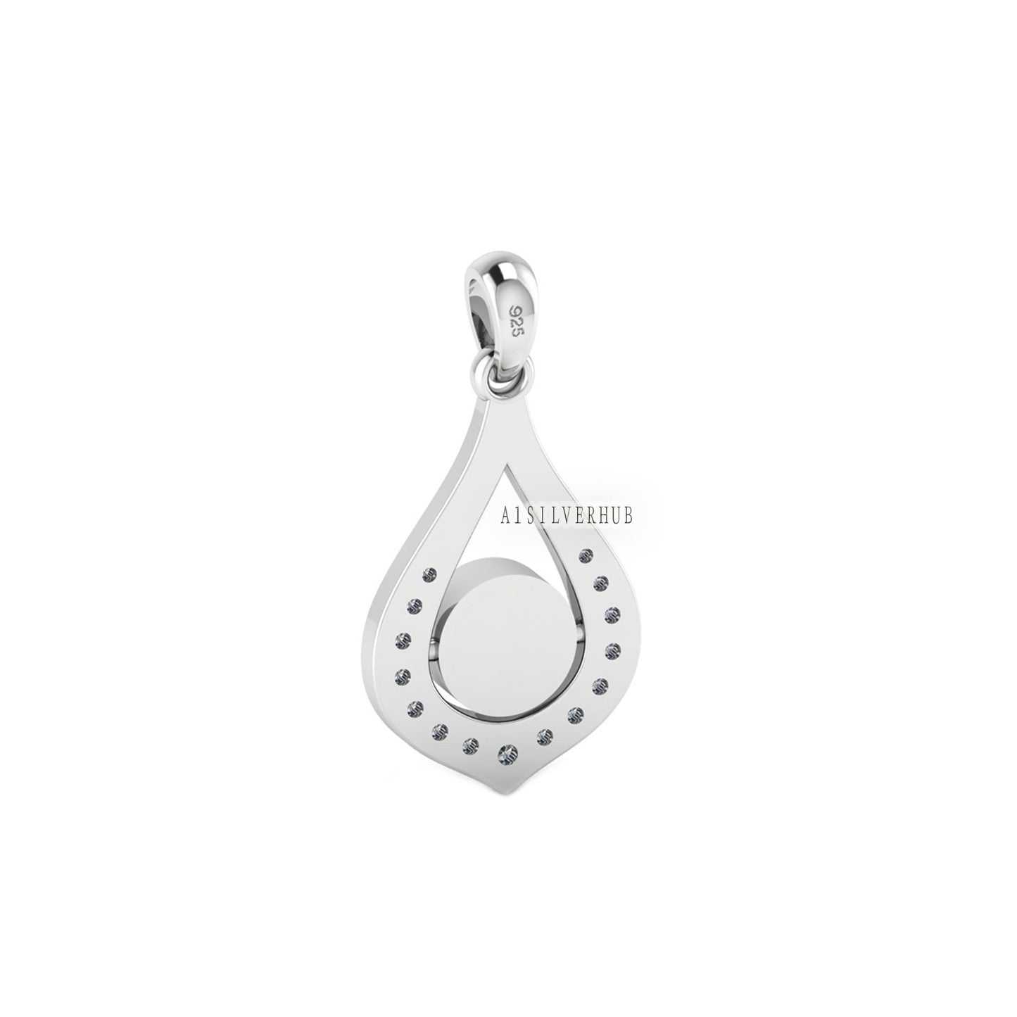 Heart Shape Water Drop Round Blank Bezel Pendant with CZ Setted, 925 Sterling Silver, Good for Resin & Ashes Work,Memorial Jewelry DIY Craft