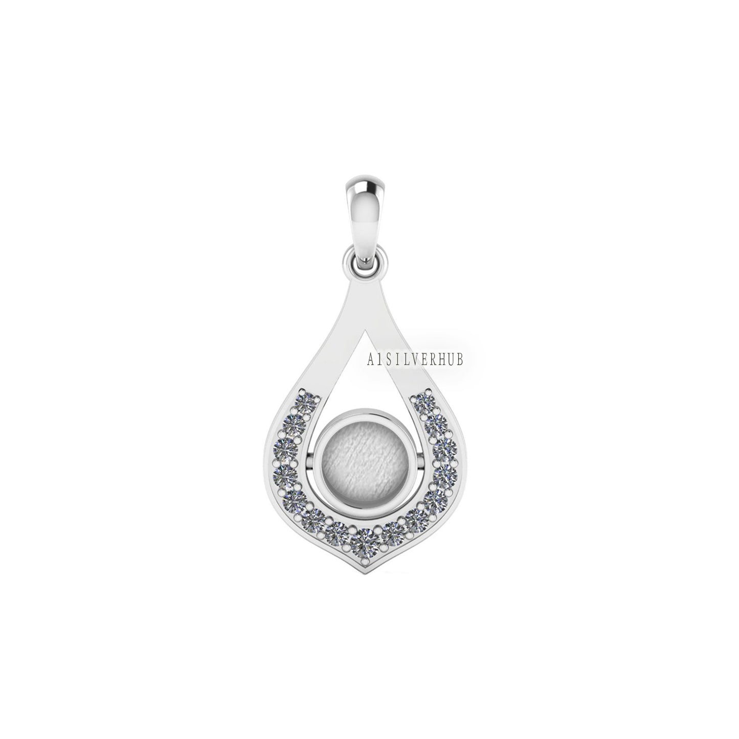 Heart Shape Water Drop Round Blank Bezel Pendant with CZ Setted, 925 Sterling Silver, Good for Resin & Ashes Work,Memorial Jewelry DIY Craft