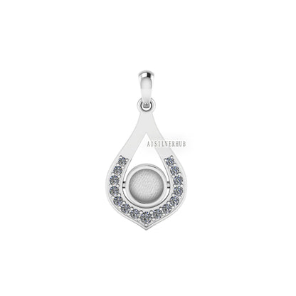 Heart Shape Water Drop Round Blank Bezel Pendant with CZ Setted, 925 Sterling Silver, Good for Resin & Ashes Work,Memorial Jewelry DIY Craft